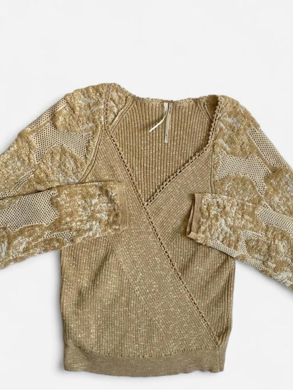 Anthropologie slouchy tan knit v neck sweater